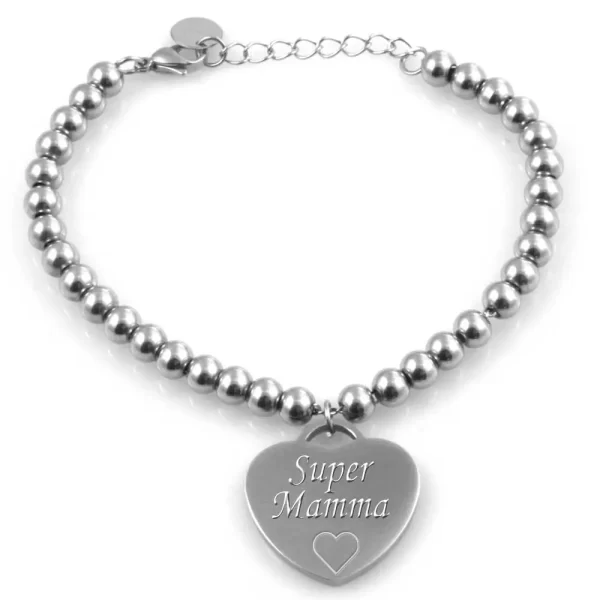 bracciale per mamma a cuore con frase in acciaio bcc2207