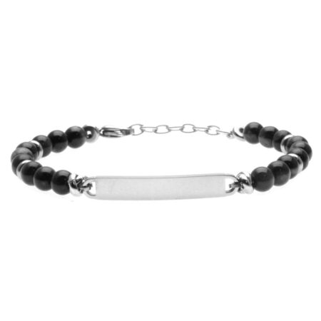 bracciale scritta personalizzata uomo pietre e piastra in acciaio bcc1066